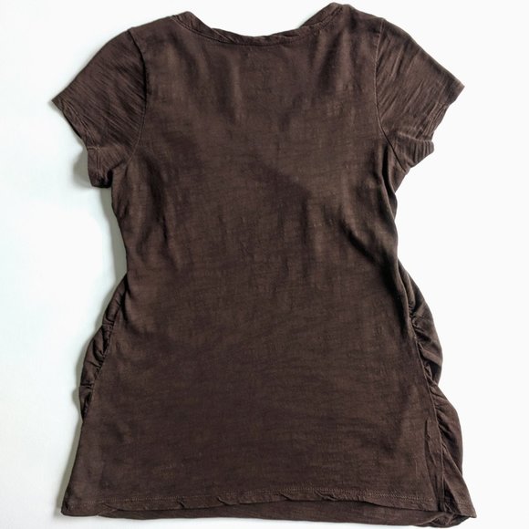 Fall Comfy Maternity T-shirt Top Chocolate Brown Scoopneck Ruched Autumn - Picture 6 of 8